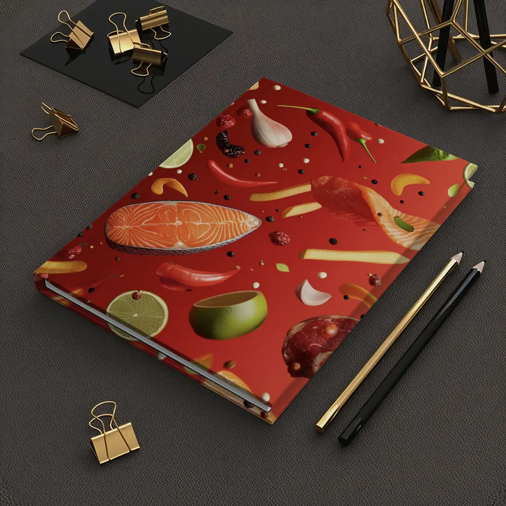Fresh Ingredients Floating On Red Background – Notebooks