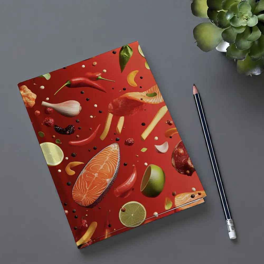 Fresh Ingredients Floating On Red Background – Notebooks