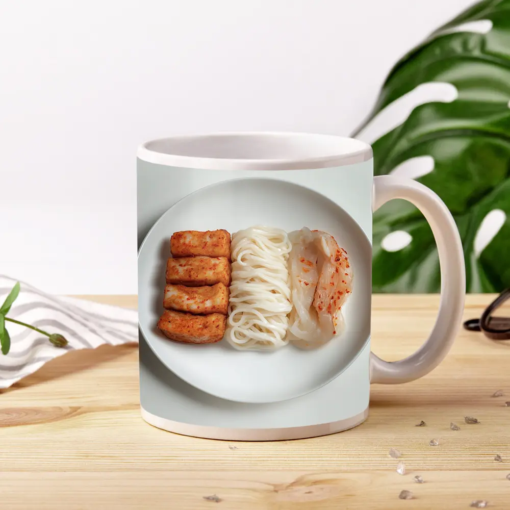 Korean Rice Cake Noodle Kimchi White Plate – Mugs