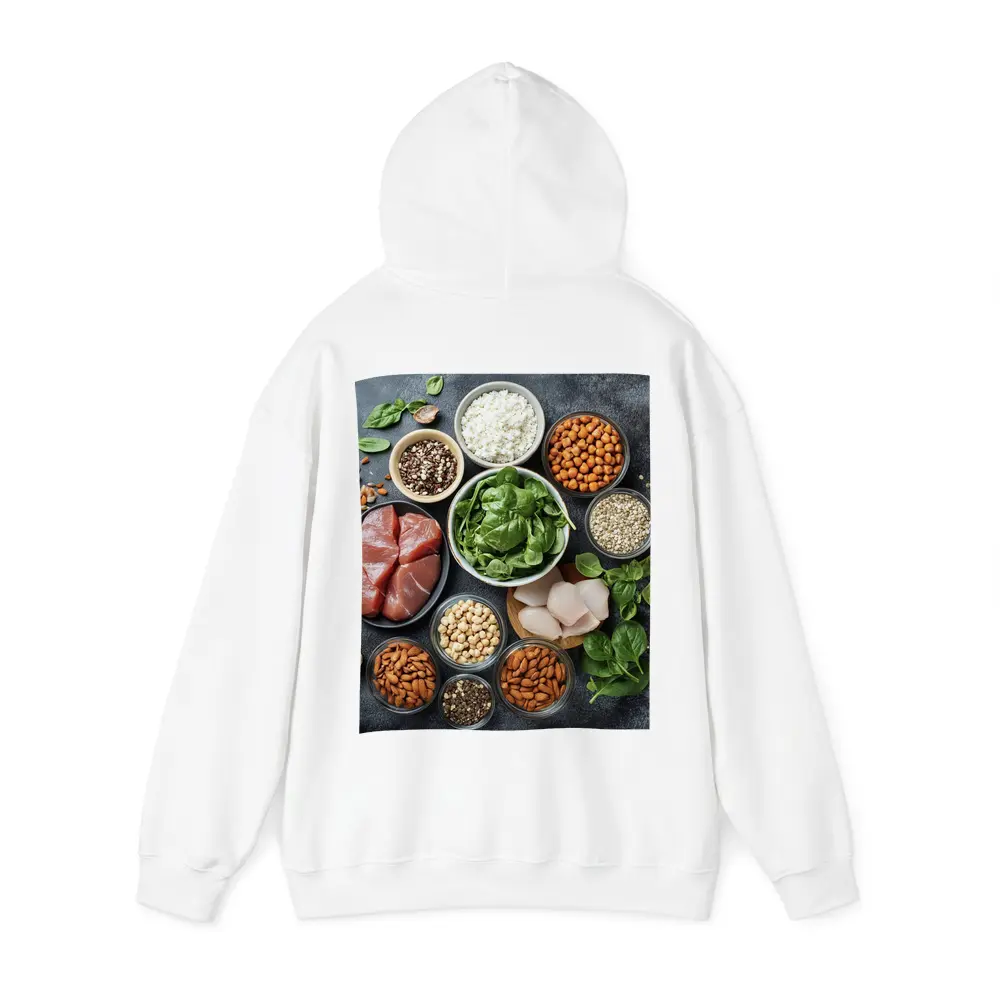 High Protein Foods Spread On Dark Surface – Hoodies