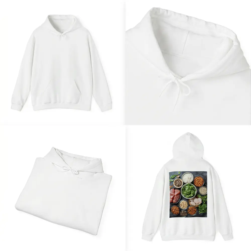 High Protein Foods Spread On Dark Surface – Hoodies