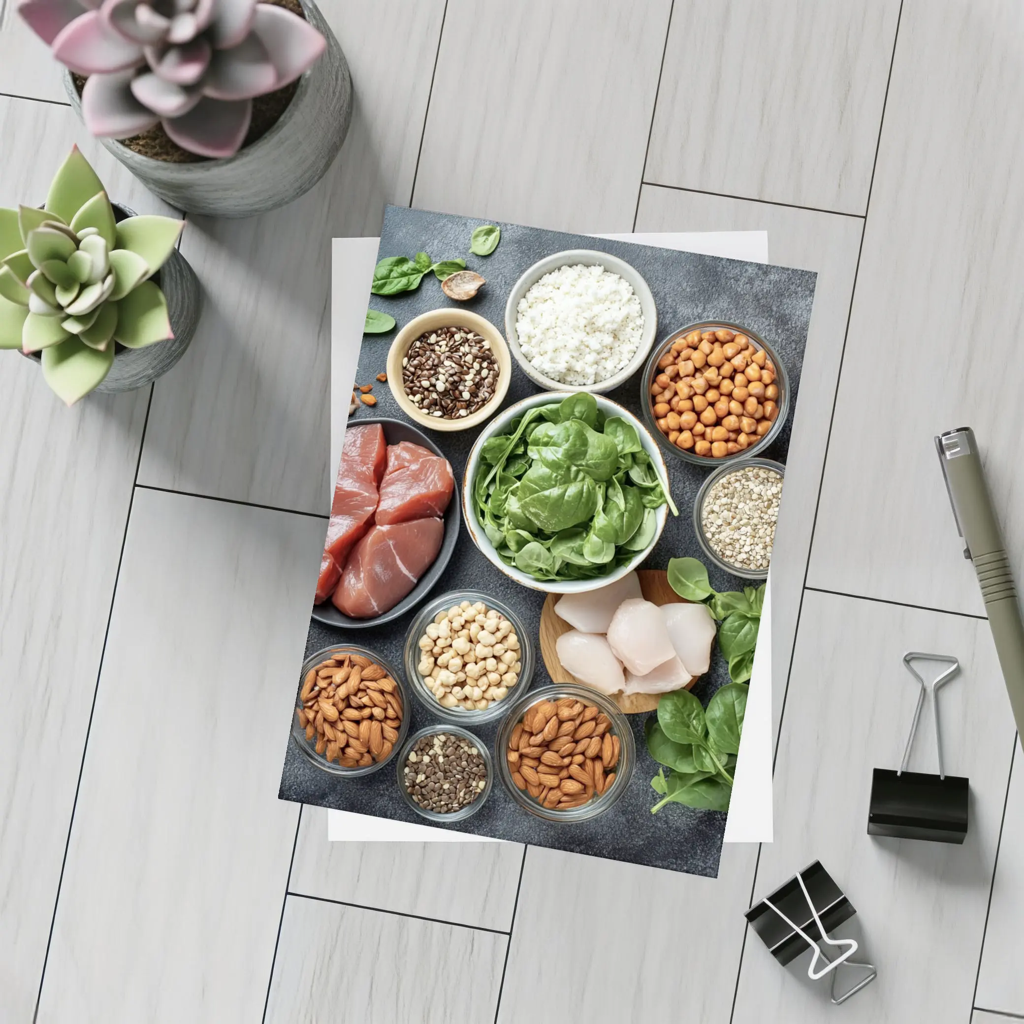High Protein Foods Spread On Dark Surface – Postcards