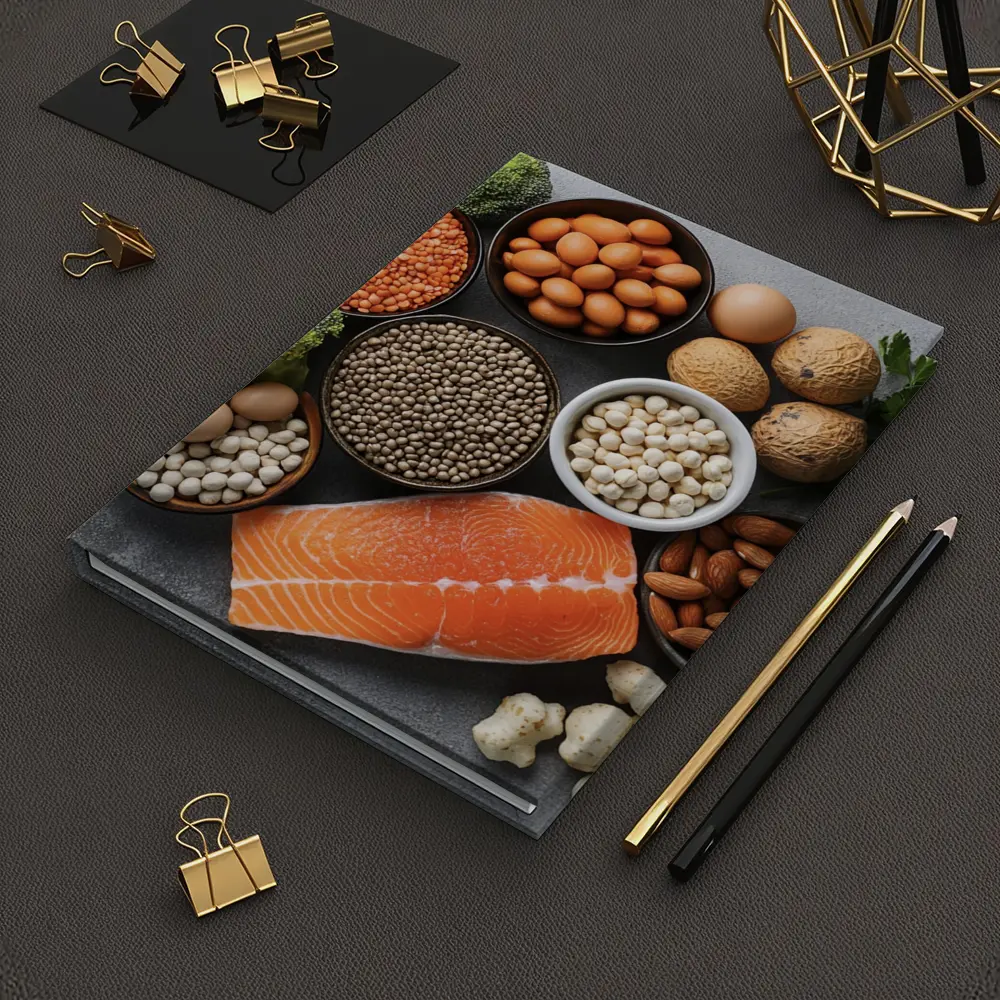 High Protein Foods Flat Lay Gray Background – Notebooks