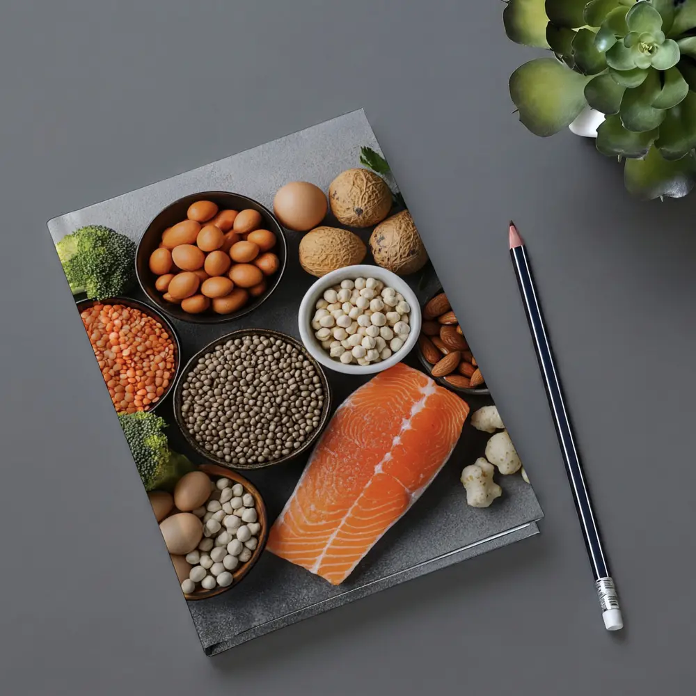 High Protein Foods Flat Lay Gray Background – Notebooks