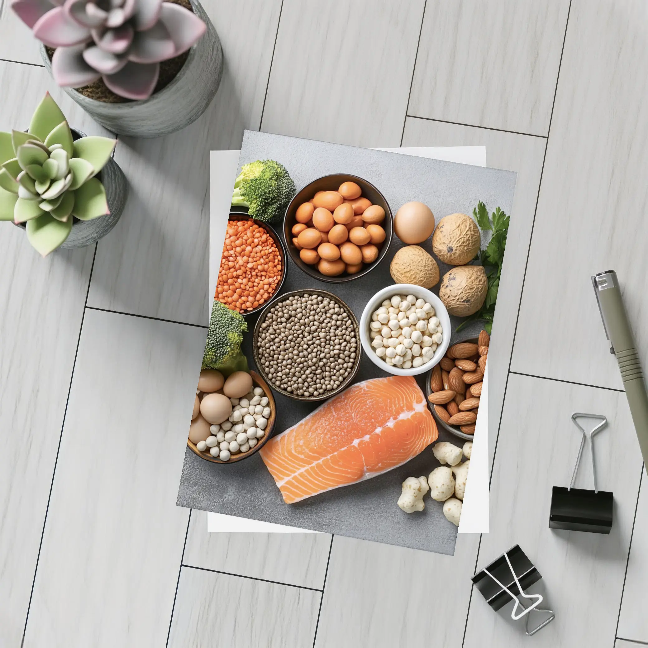 High Protein Foods Flat Lay Gray Background – Postcards