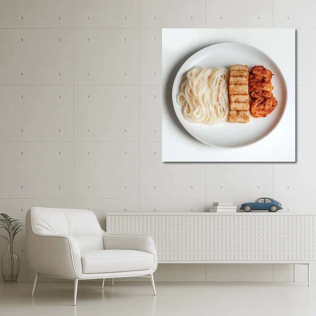 Udon Noodles Tofu Kimchi White Plate – Wall Art