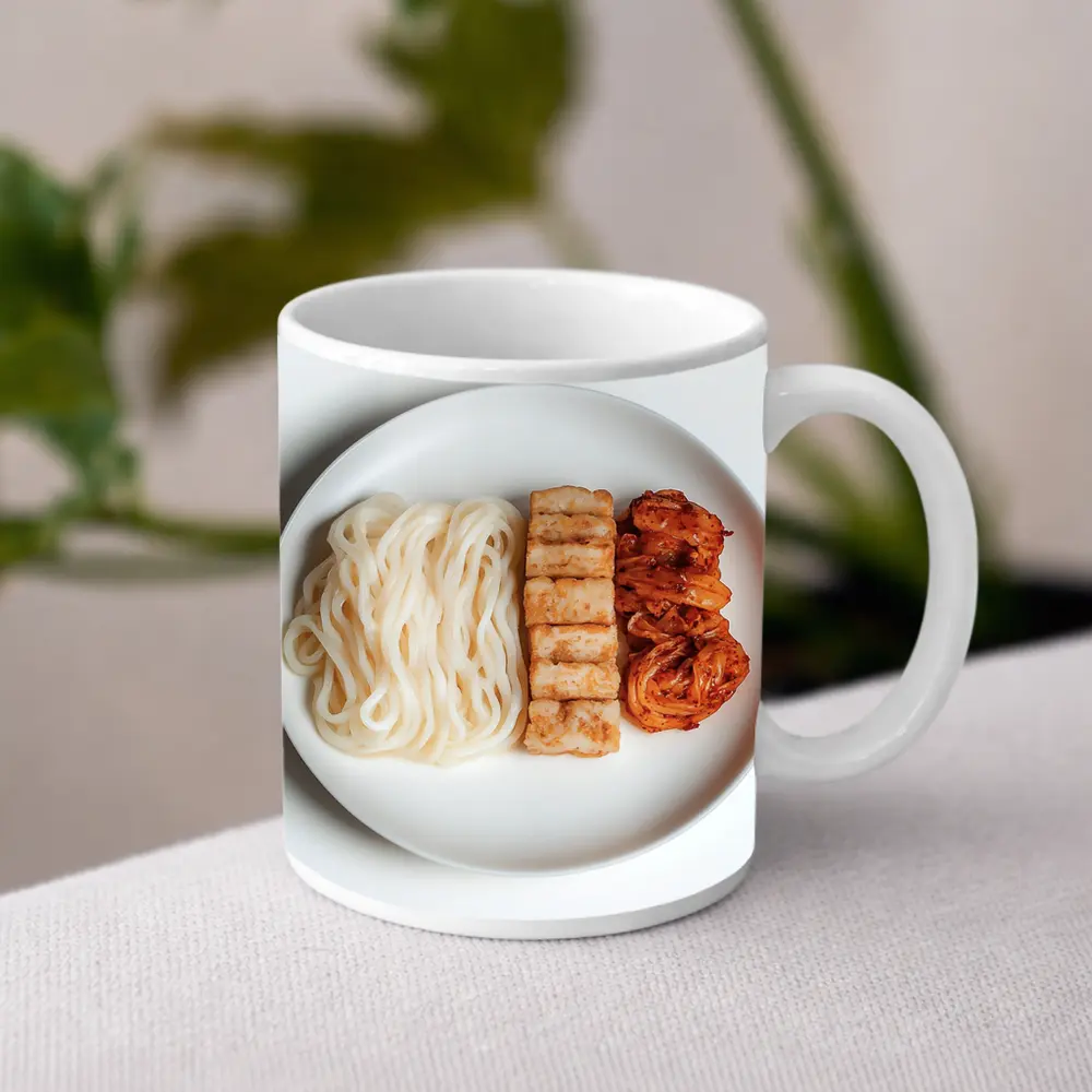 Udon Noodles Tofu Kimchi White Plate – Mugs
