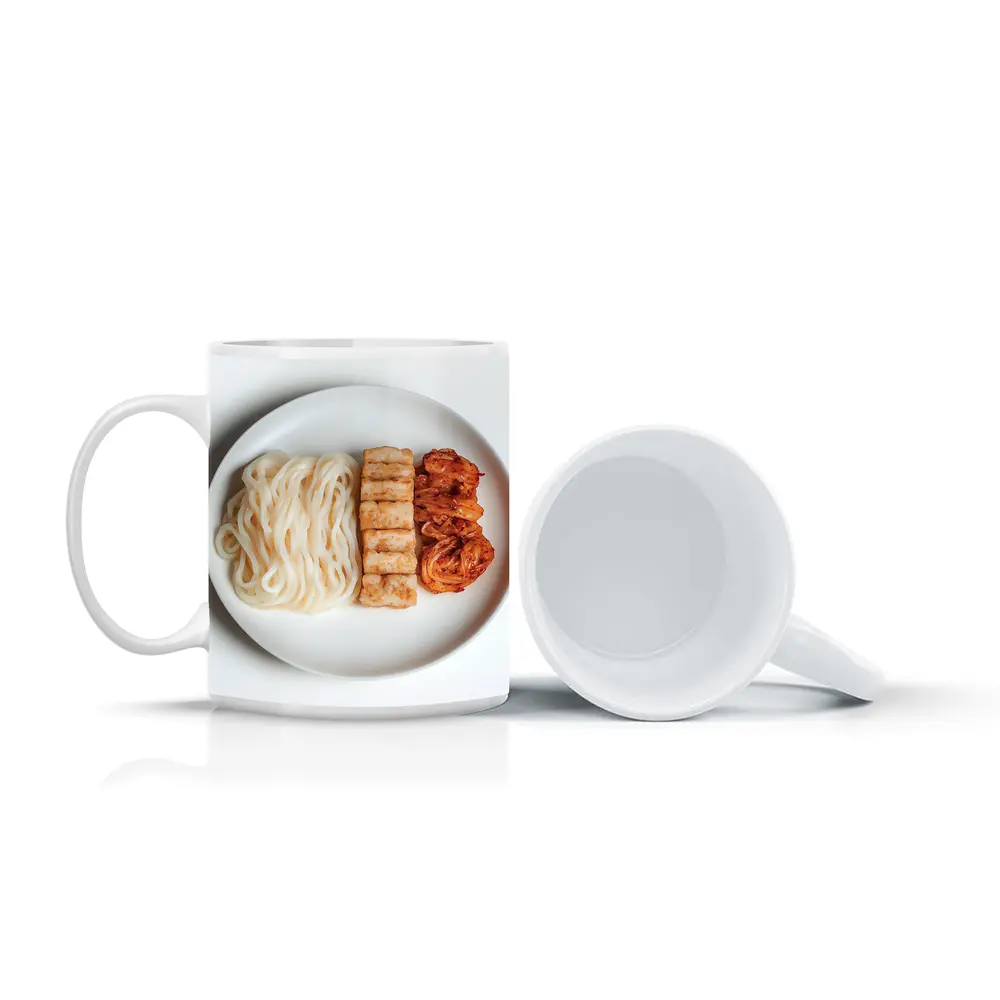Udon Noodles Tofu Kimchi White Plate – Mugs