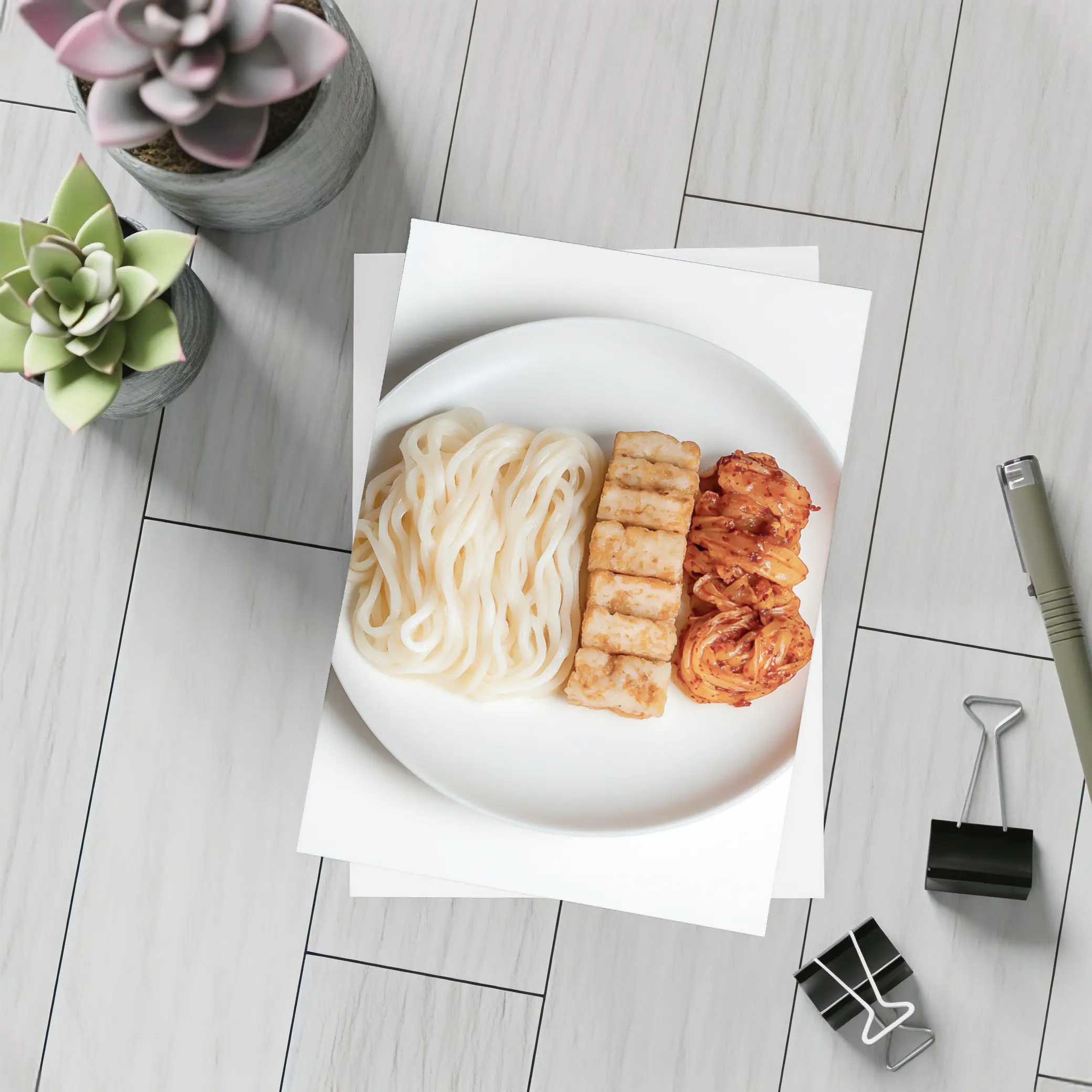 Udon Noodles Tofu Kimchi White Plate – Postcards