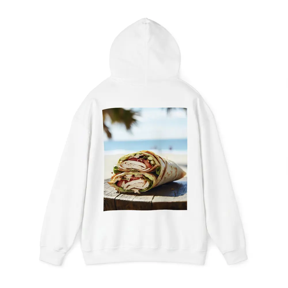 Chicken Wrap Halved on Beach Background – Hoodies