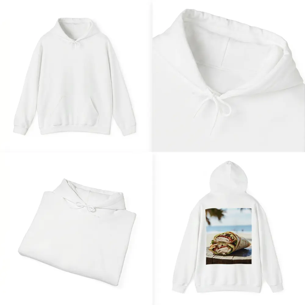 Chicken Wrap Halved on Beach Background – Hoodies