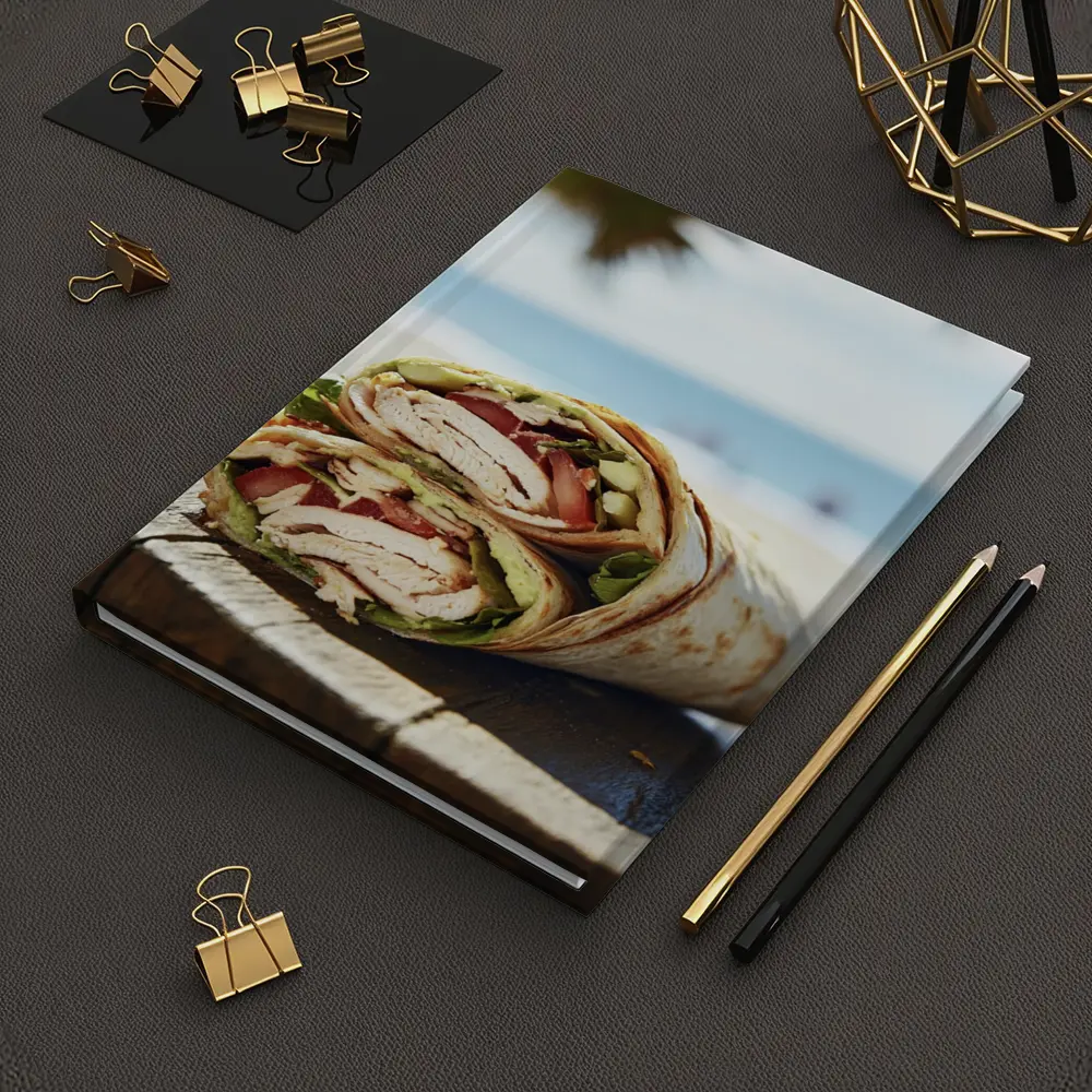 Chicken Wrap Halved on Beach Background – Notebooks