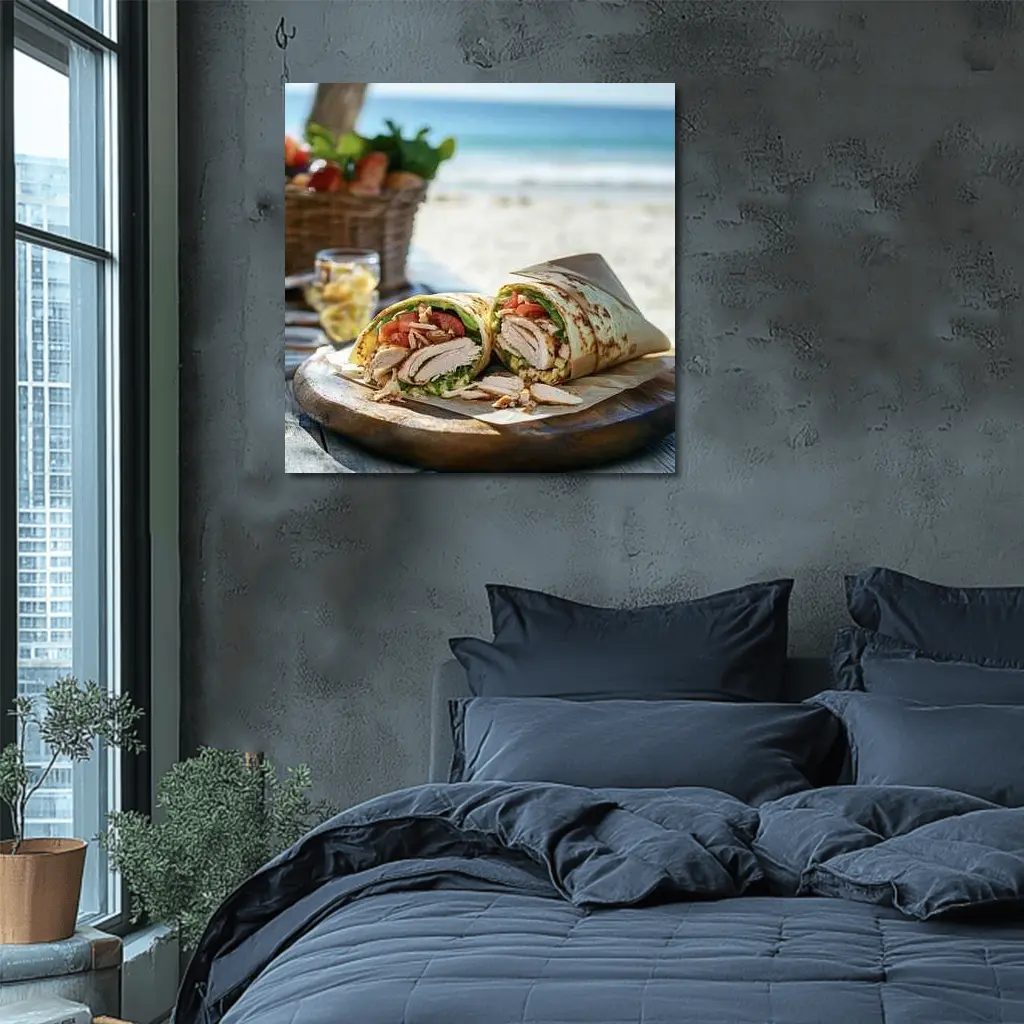 Chicken Wrap Sandwich On Beach Setting – Wall Art