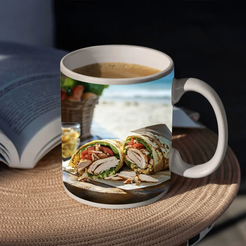 Chicken Wrap Sandwich On Beach Setting – Mugs
