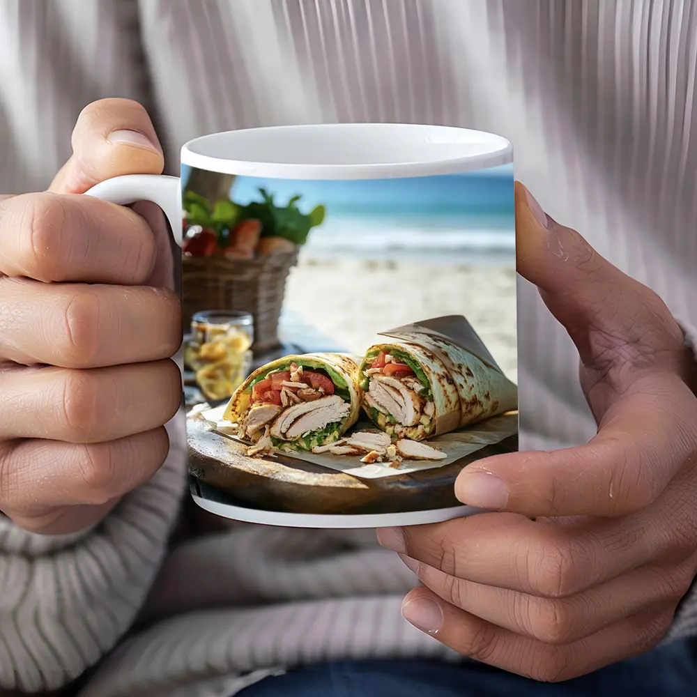 Chicken Wrap Sandwich On Beach Setting – Mugs