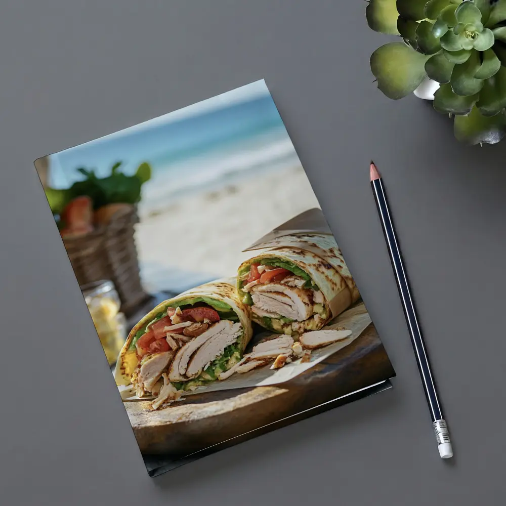 Chicken Wrap Sandwich On Beach Setting – Notebooks