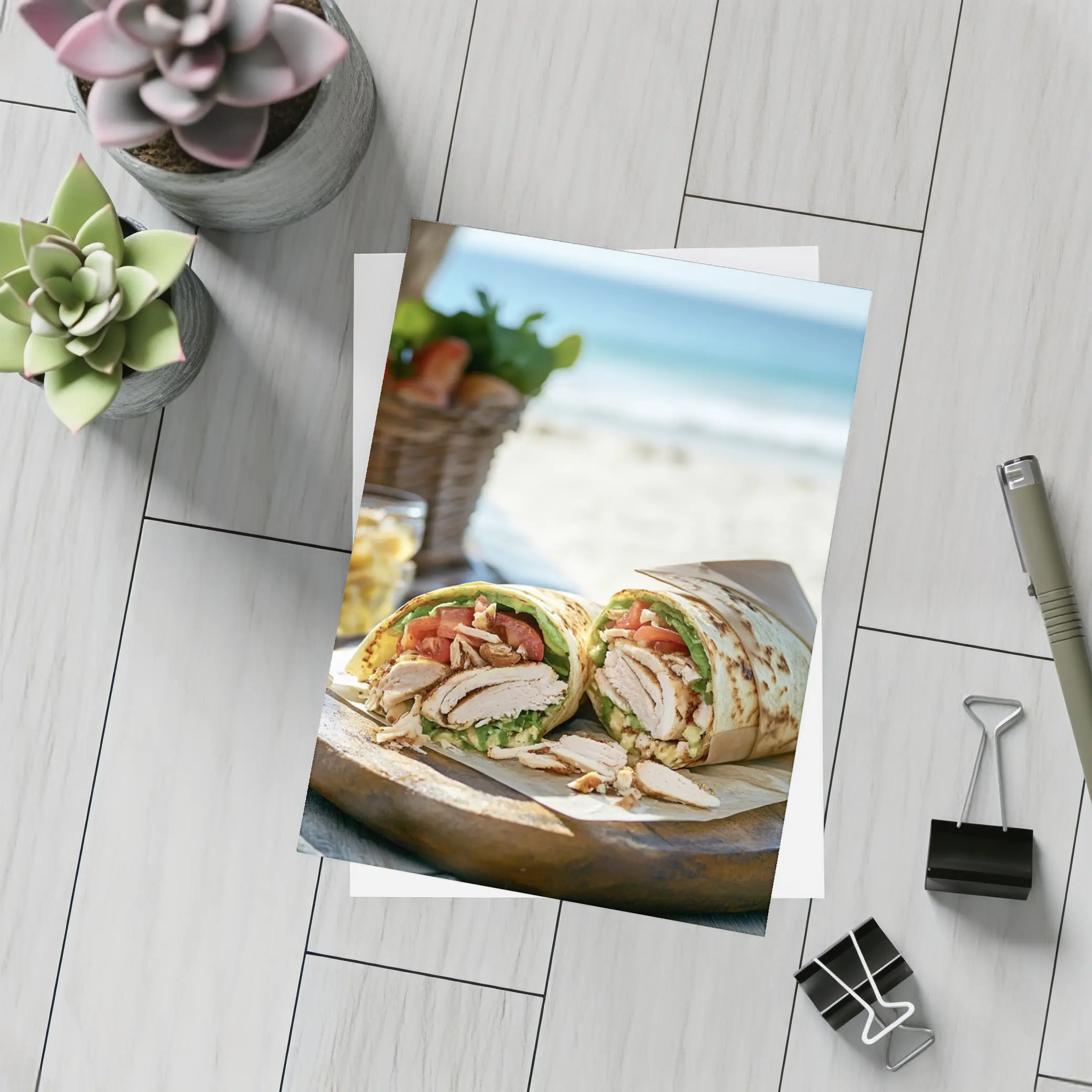 Chicken Wrap Sandwich On Beach Setting – Postcards