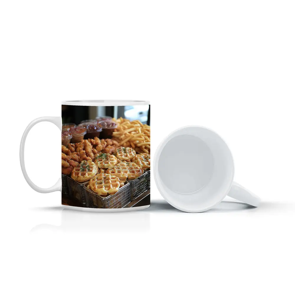 Fried Chicken Waffles and Fries Spread – Mugs