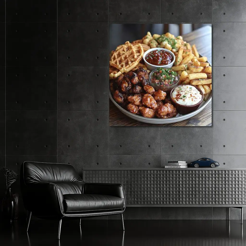 Crispy Chicken Waffles Fries Platter Dipping Sauces – Wall Art