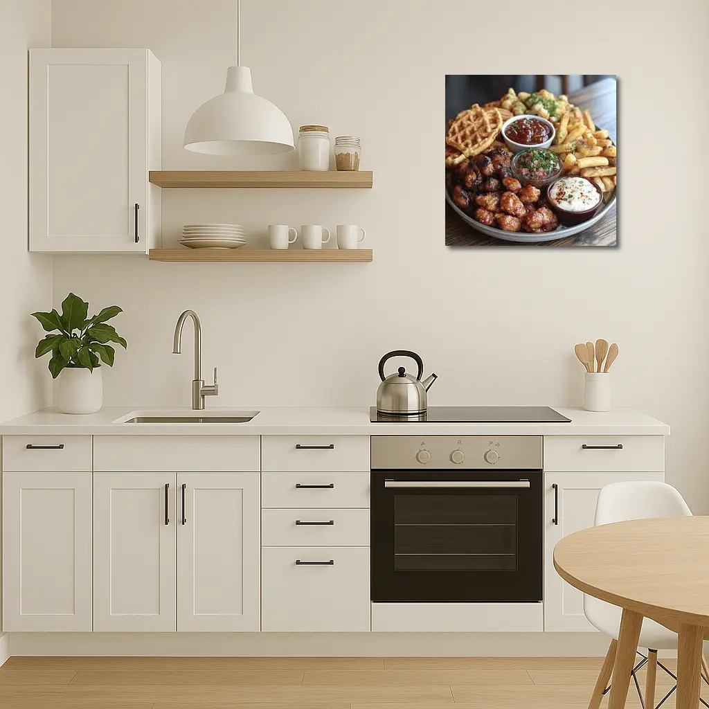 Crispy Chicken Waffles Fries Platter Dipping Sauces – Wall Art