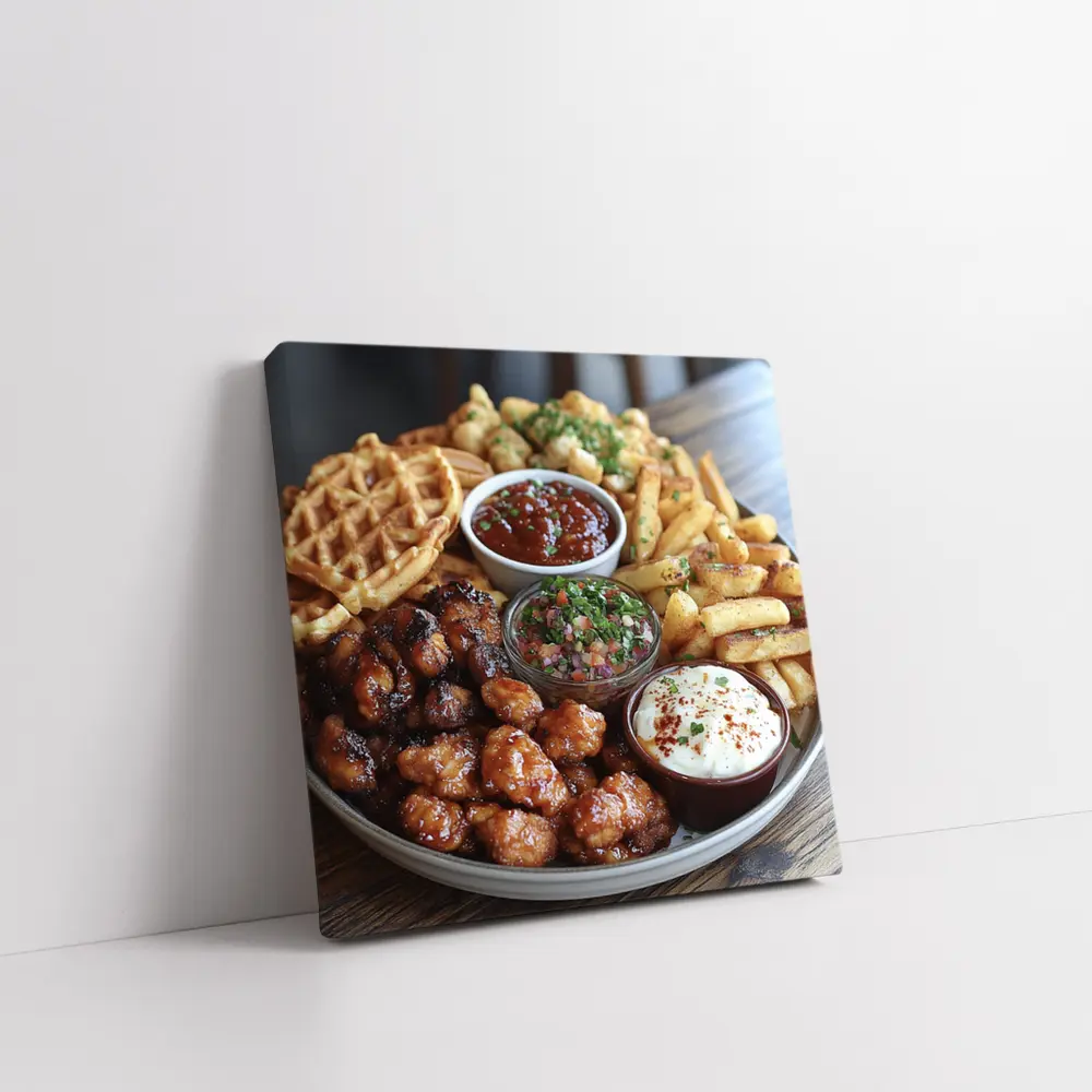 Crispy Chicken Waffles Fries Platter Dipping Sauces – Wall Art