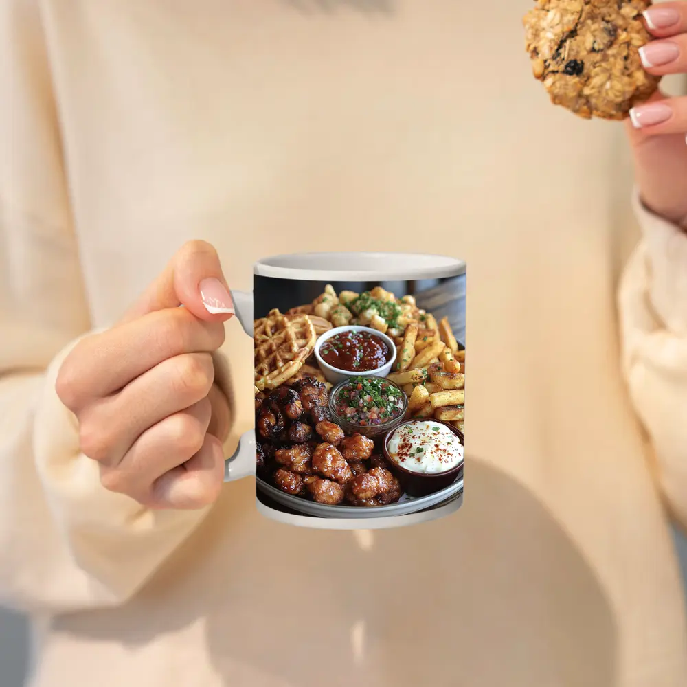 Crispy Chicken Waffles Fries Platter Dipping Sauces – Mugs