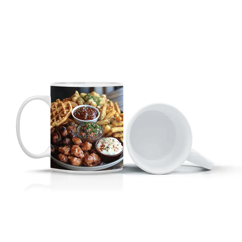 Crispy Chicken Waffles Fries Platter Dipping Sauces – Mugs