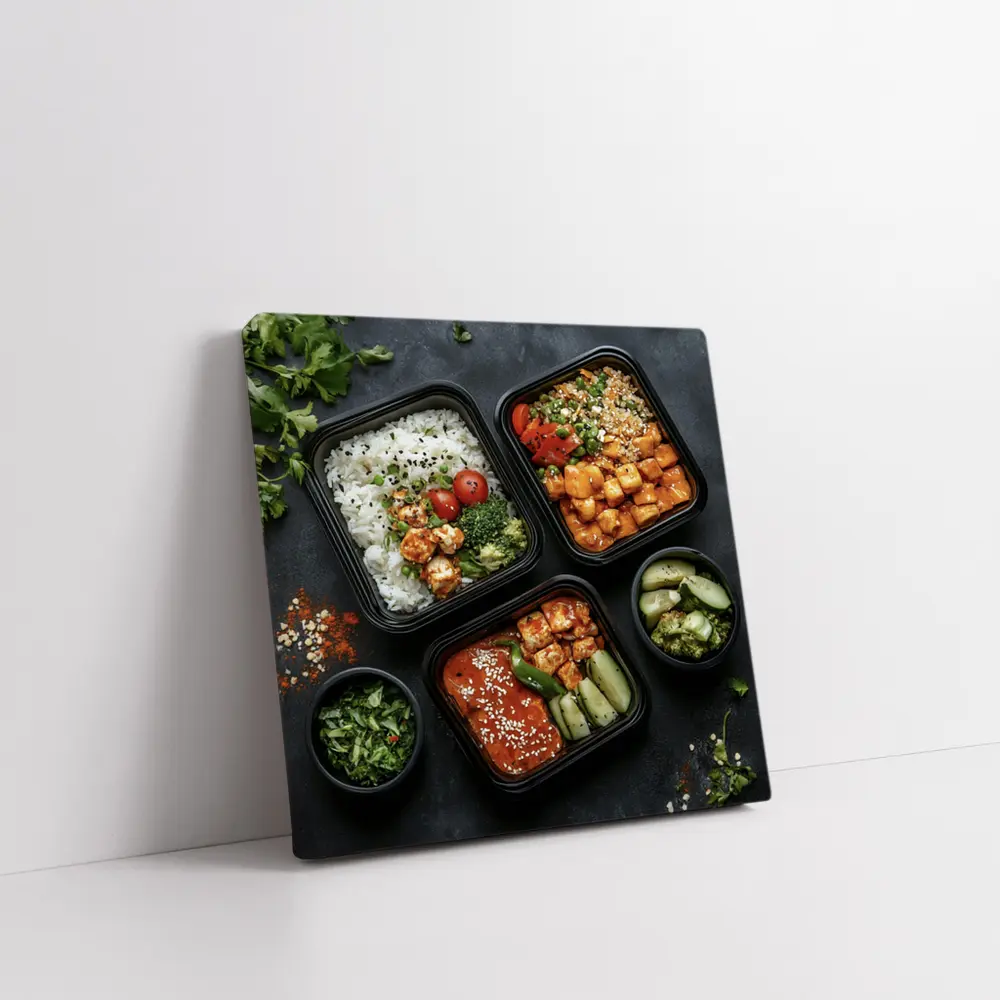Asian Meal Prep Bowls Dark Stone Background – Wall Art