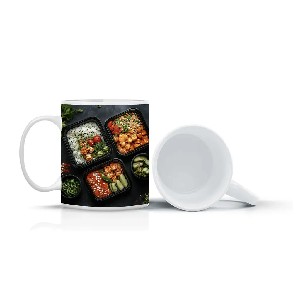 Asian Meal Prep Bowls Dark Stone Background – Mugs
