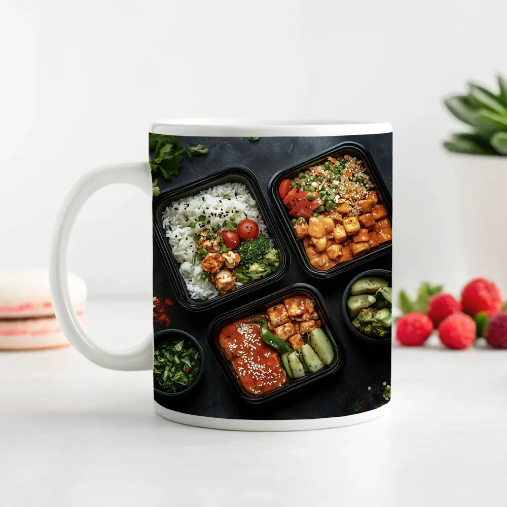 Asian Meal Prep Bowls Dark Stone Background – Mugs