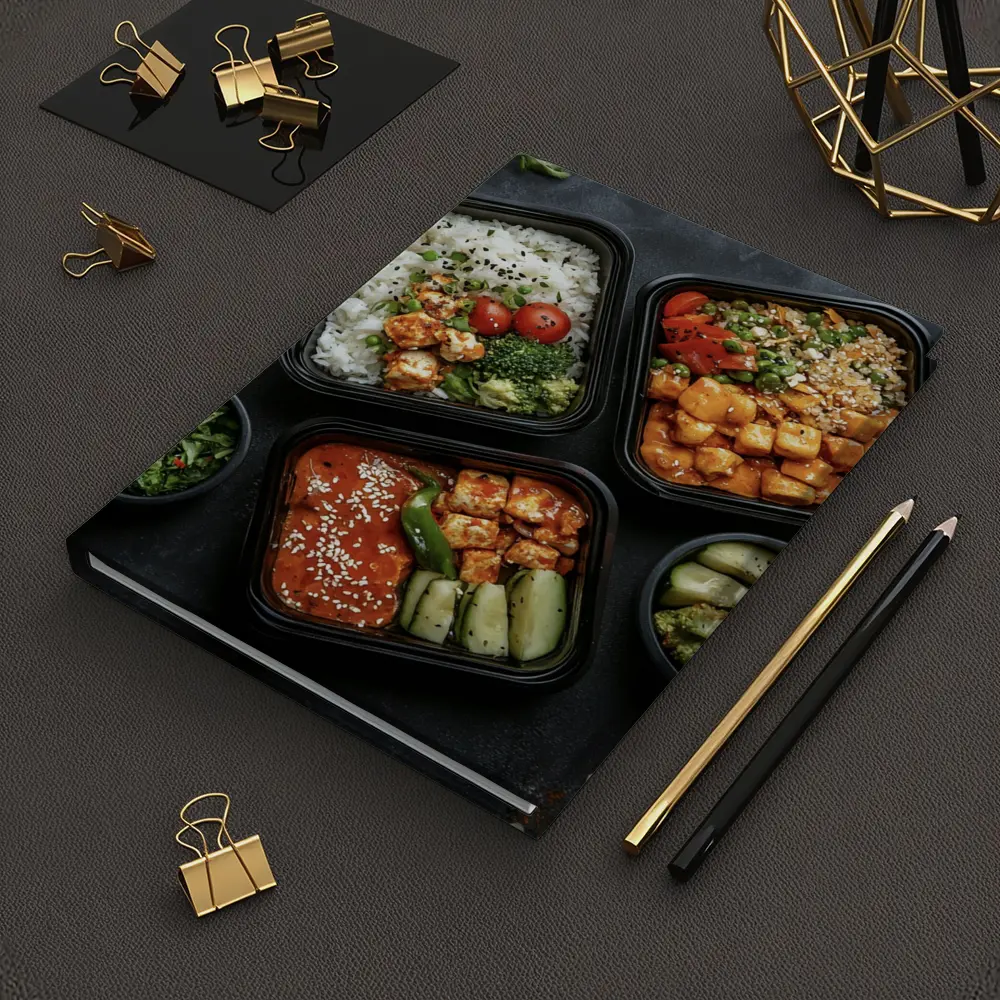 Asian Meal Prep Bowls Dark Stone Background – Notebooks