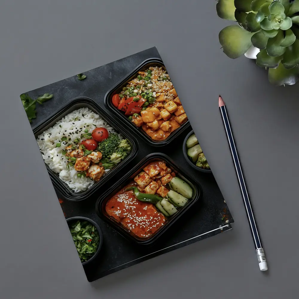 Asian Meal Prep Bowls Dark Stone Background – Notebooks