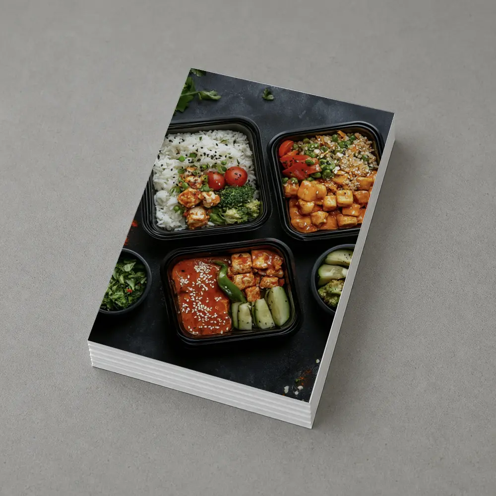 Asian Meal Prep Bowls Dark Stone Background – Postcards