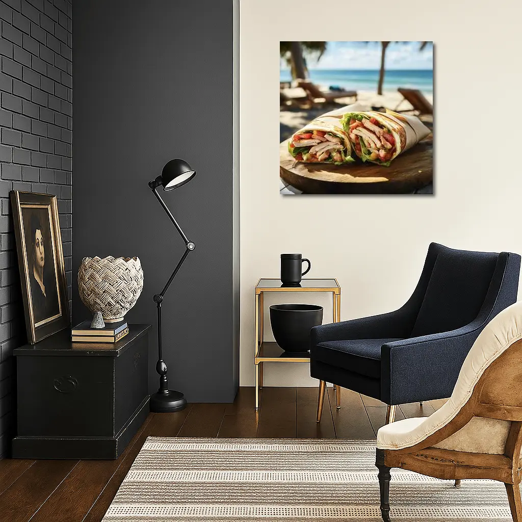 Chicken Wrap Sandwich on Sunny Beach – Wall Art