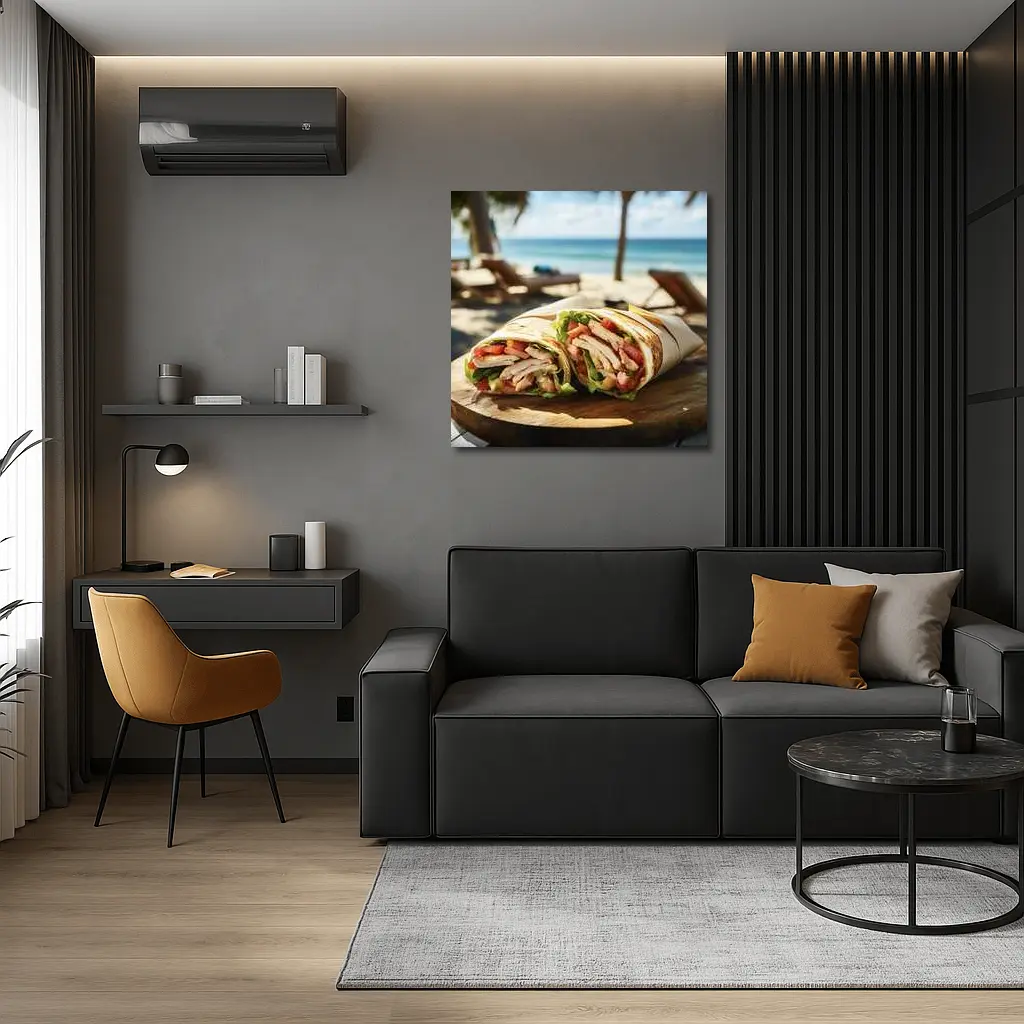 Chicken Wrap Sandwich on Sunny Beach – Wall Art