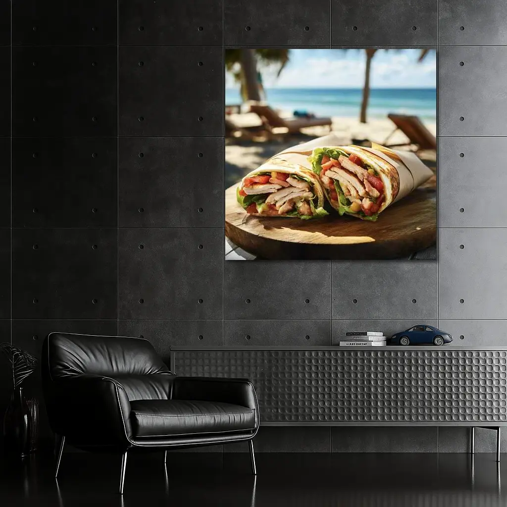 Chicken Wrap Sandwich on Sunny Beach – Wall Art