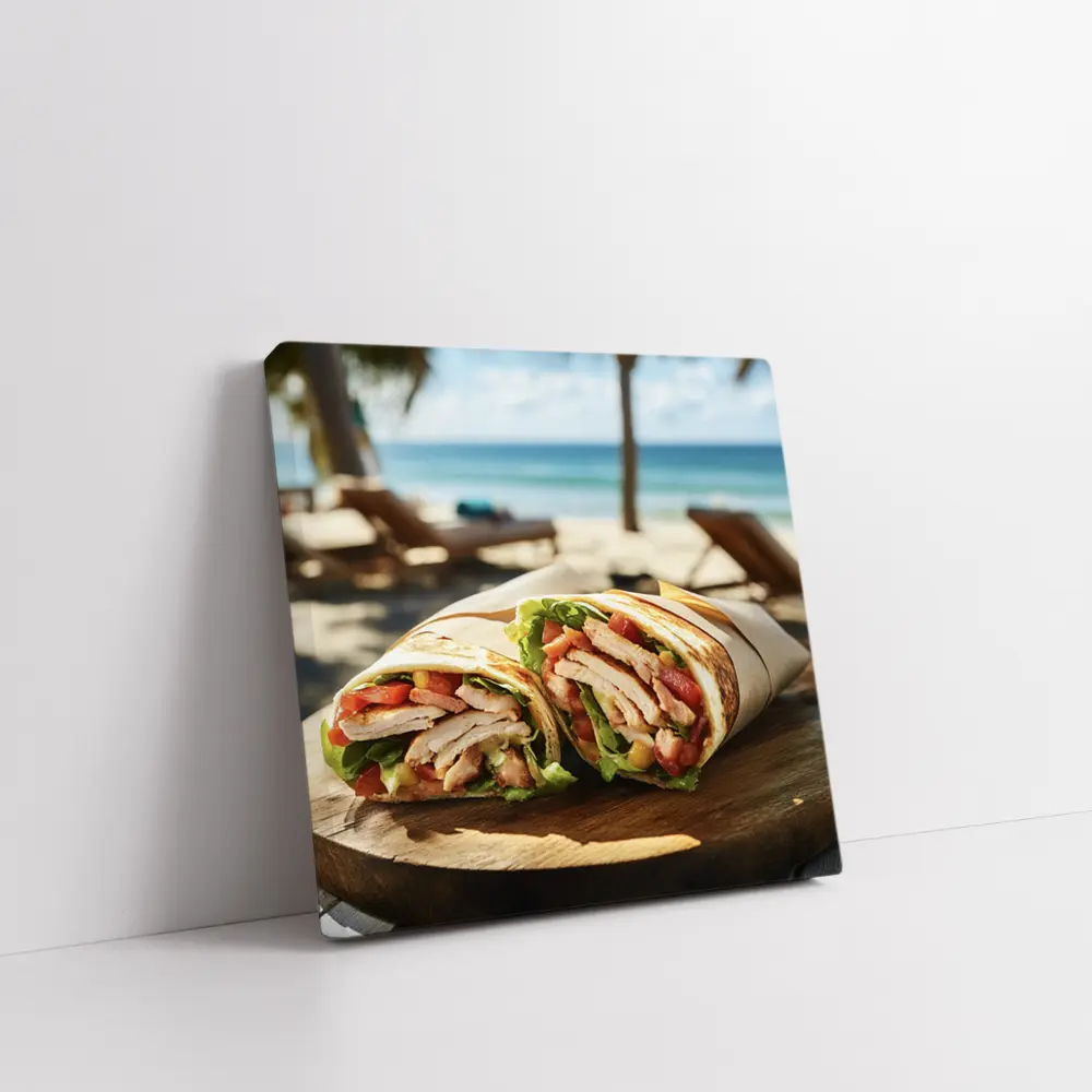 Chicken Wrap Sandwich on Sunny Beach – Wall Art