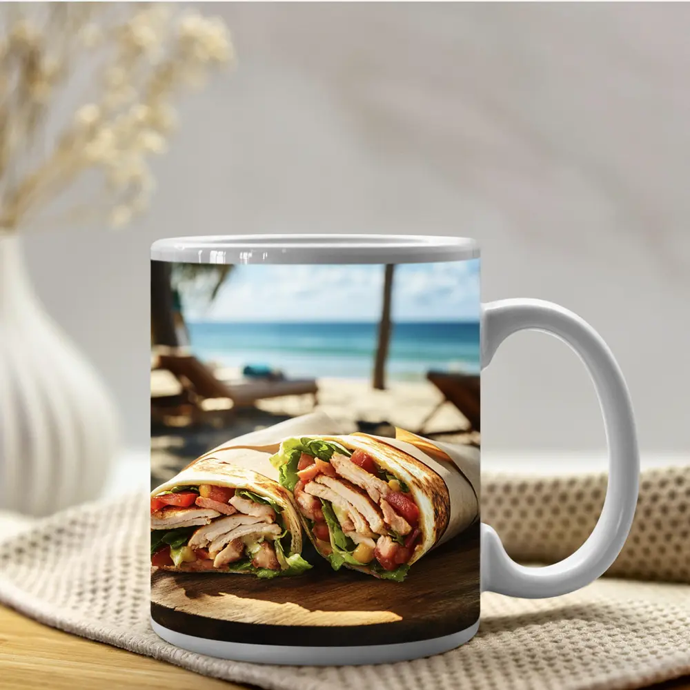 Chicken Wrap Sandwich on Sunny Beach – Mugs