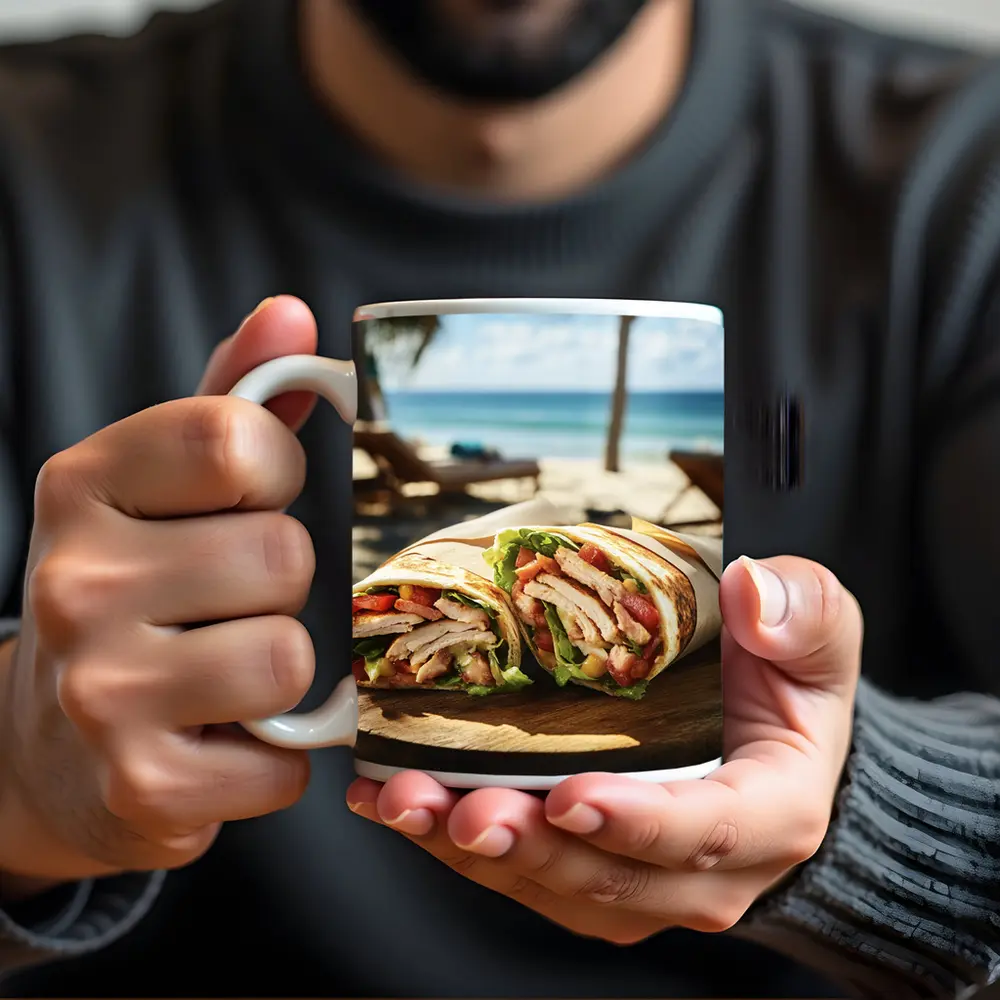 Chicken Wrap Sandwich on Sunny Beach – Mugs