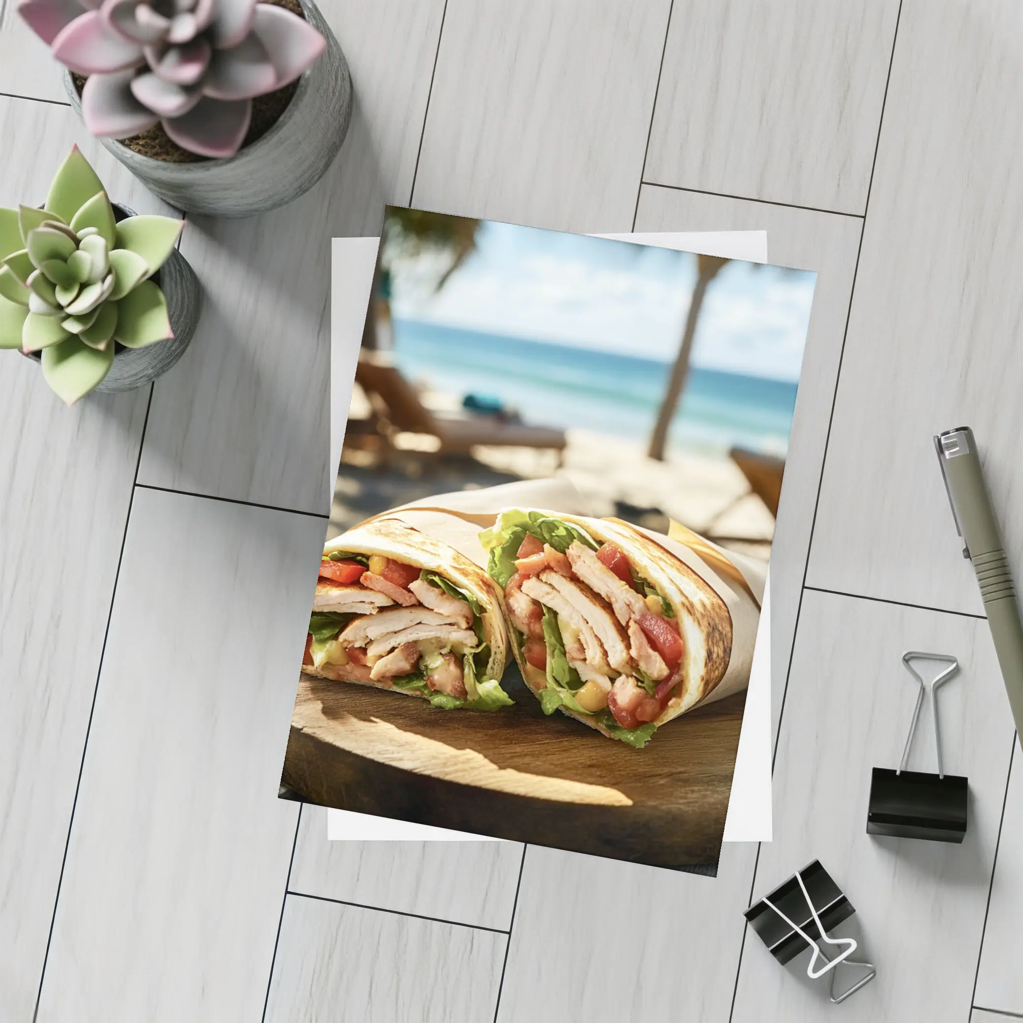 Chicken Wrap Sandwich on Sunny Beach – Postcards