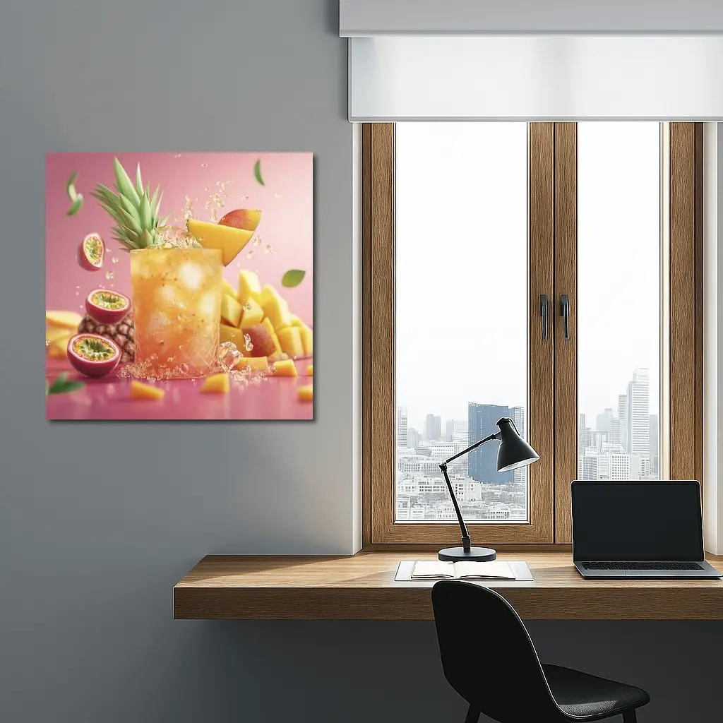 Tropical Mango Passion Fruit Cocktail Pink Background – Wall Art