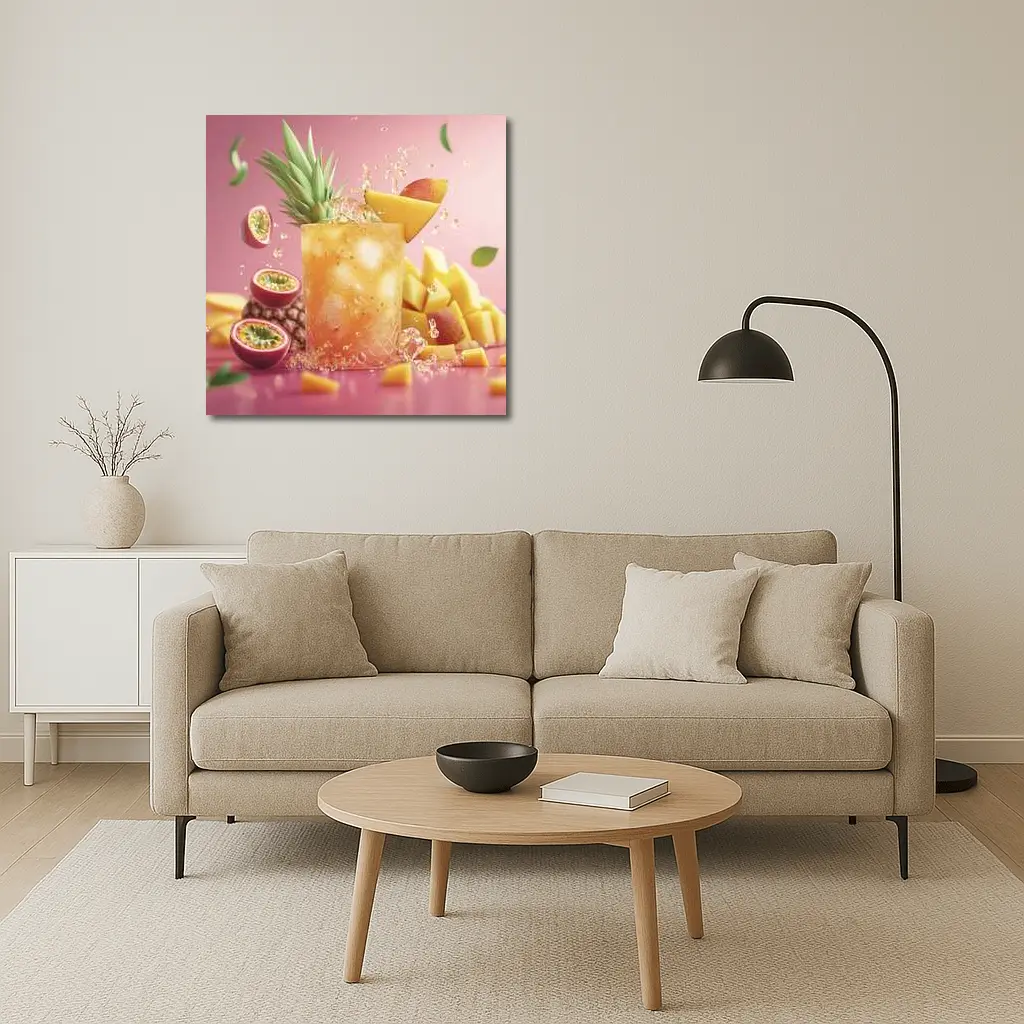 Tropical Mango Passion Fruit Cocktail Pink Background – Wall Art
