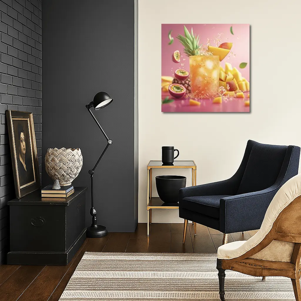 Tropical Mango Passion Fruit Cocktail Pink Background – Wall Art