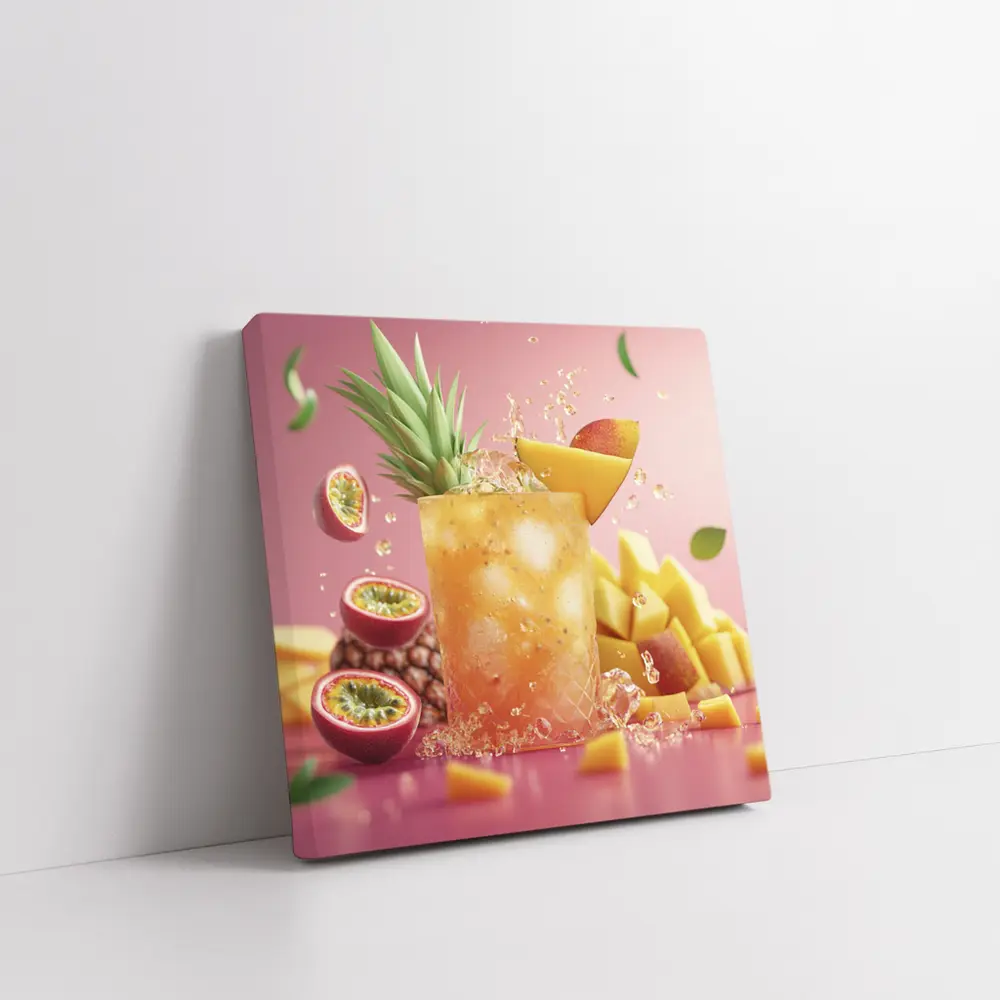 Tropical Mango Passion Fruit Cocktail Pink Background – Wall Art