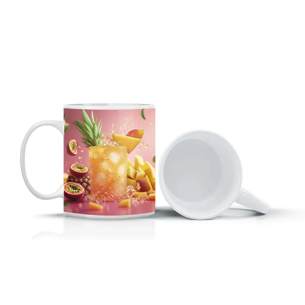 Tropical Mango Passion Fruit Cocktail Pink Background – Mugs