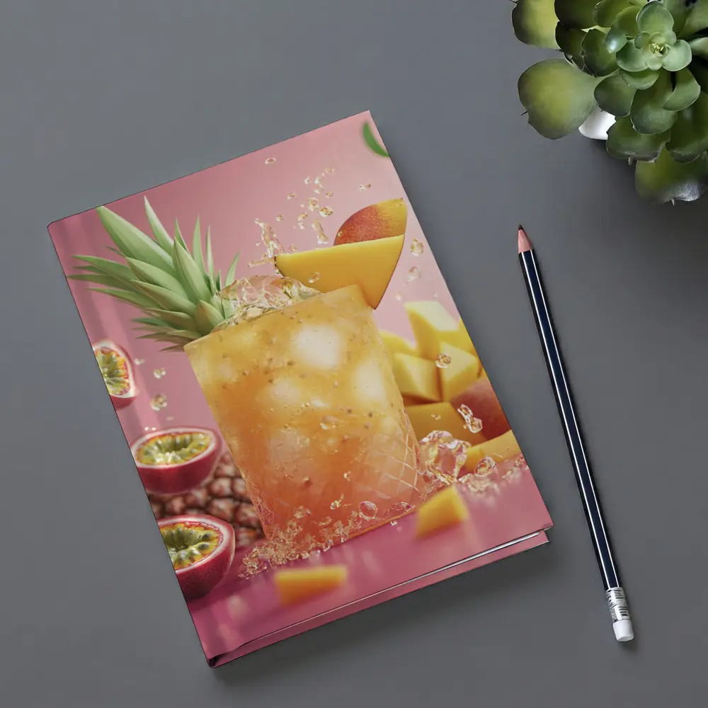 Tropical Mango Passion Fruit Cocktail Pink Background – Notebooks