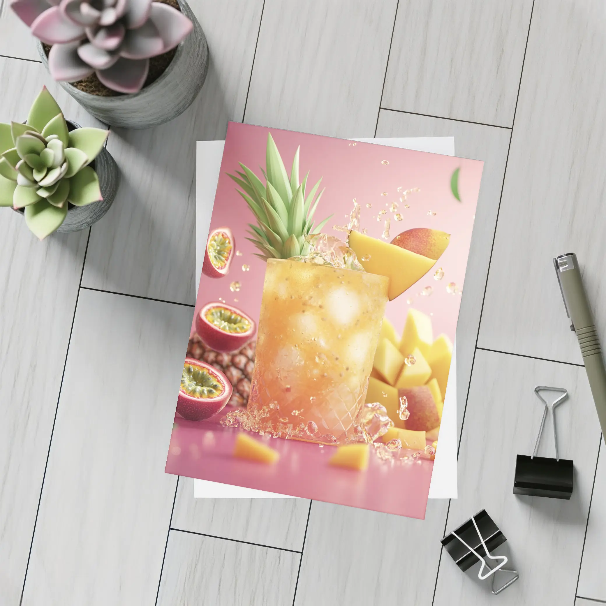 Tropical Mango Passion Fruit Cocktail Pink Background – Postcards