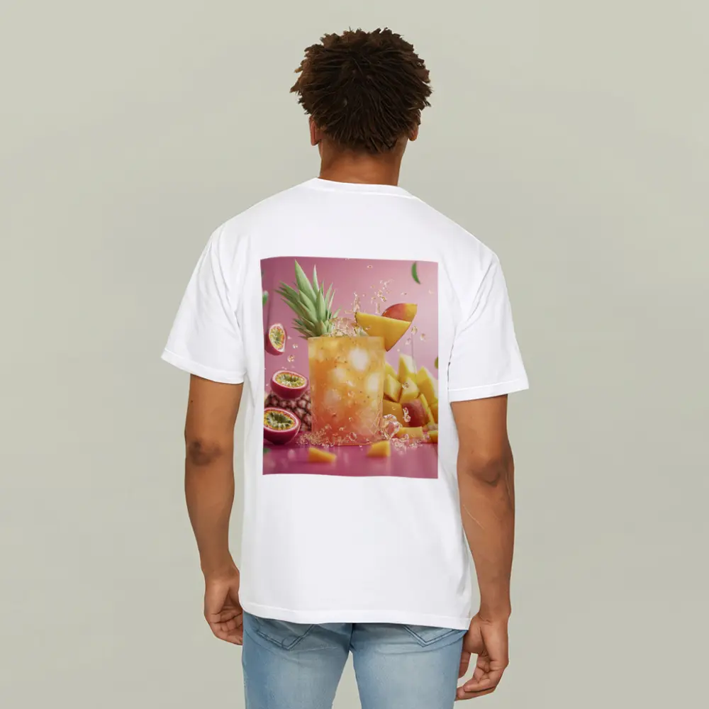 Tropical Mango Passion Fruit Cocktail Pink Background – T-Shirts