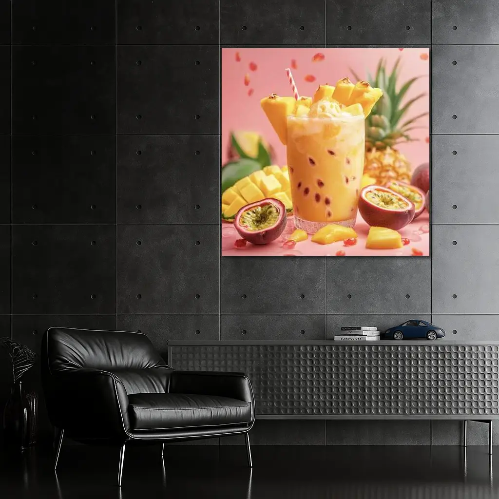 Tropical Mango Passion Fruit Drink Pink Background – Wall Art