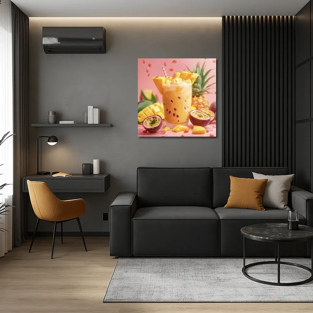 Tropical Mango Passion Fruit Drink Pink Background – Wall Art